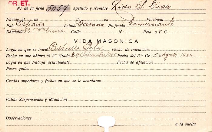Ficha de miembro de Diaz J. Lido.