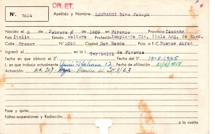 Ficha de miembro de Dino Joseph Lombardi.