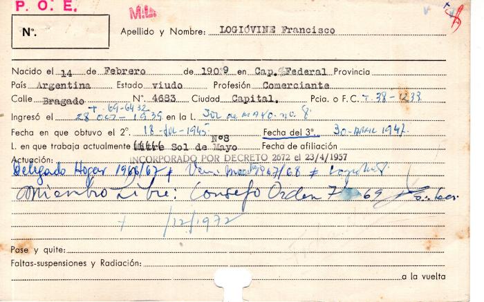 Ficha de miembro de Francisco Logiovine.