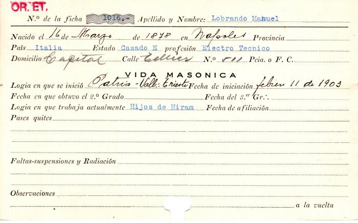 Ficha de miembro de Manuel Lobrando.