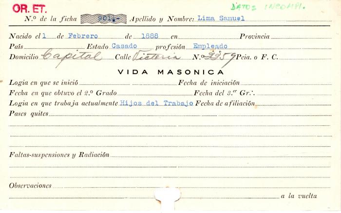 Ficha de miembro de Samuel Lima.