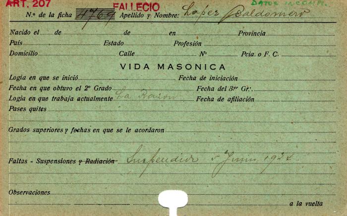 Ficha de miembro de Baldomero López.