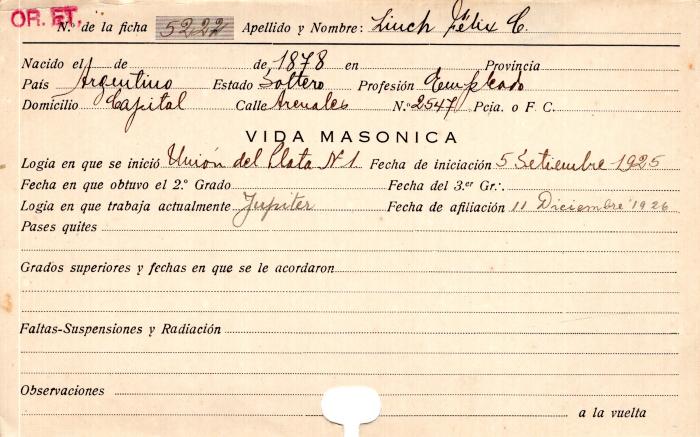 Ficha de miembro de Felix C. Liuch.