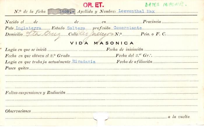 Ficha de miembro de Max Loewenthal.
