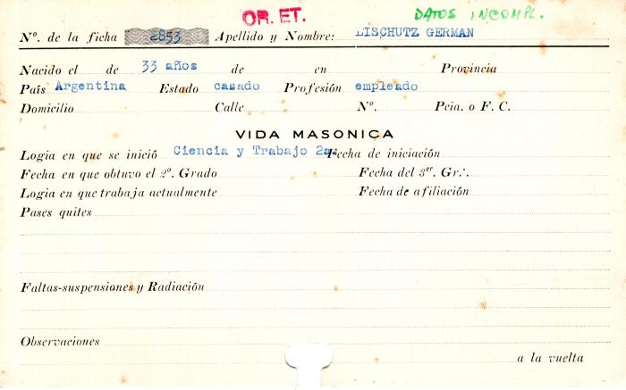 Ficha de miembro de Germán Lischutz.
