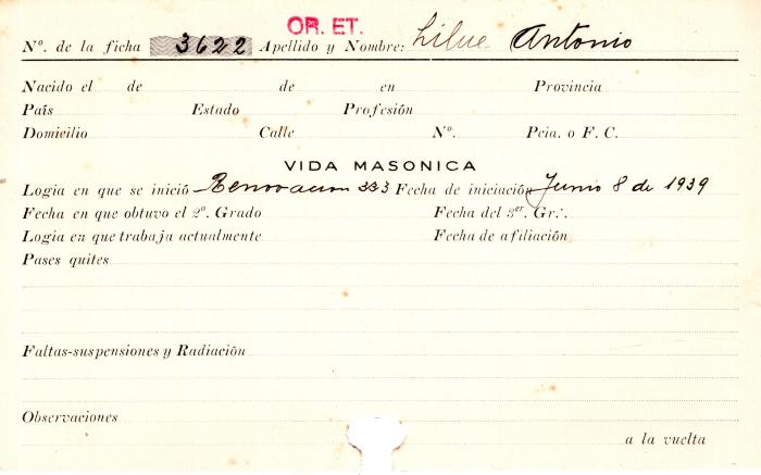 Ficha de miembro de Antonio Lilue.