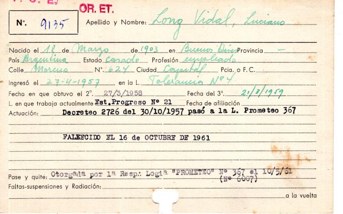 Ficha de miembro de Luciano Long Vidal.