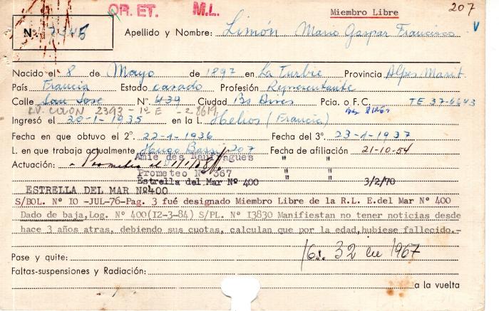 Ficha de miembro de Mario Gaspar Francisco Limón.