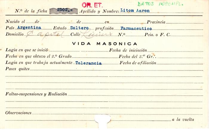 Ficha de miembro de Aaron Litom.