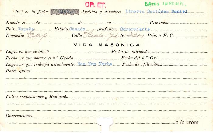 Ficha de miembro de Daniel Linares Martinez.
