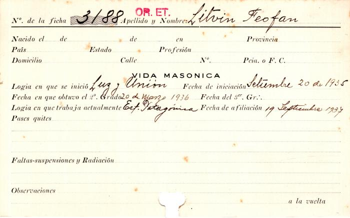Ficha de miembro de Feofan Litvin.