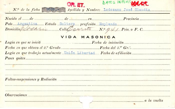 Ficha de miembro de José Claudio Lodozano.