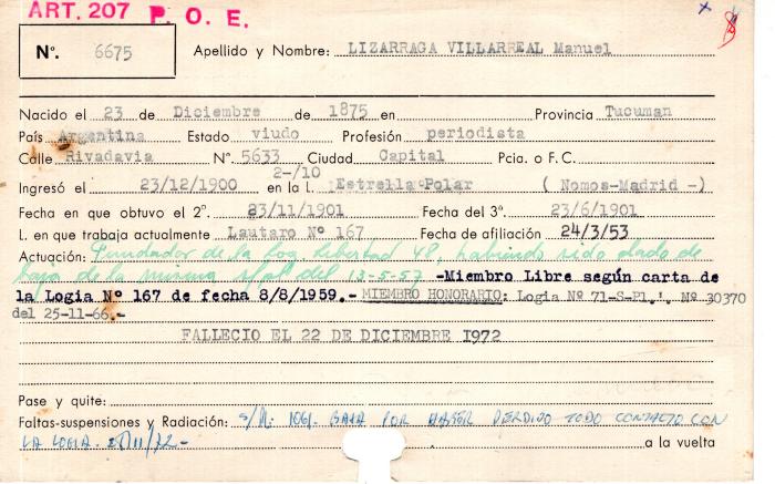 Ficha de miembro de Manuel Lizarraga Villarreal.