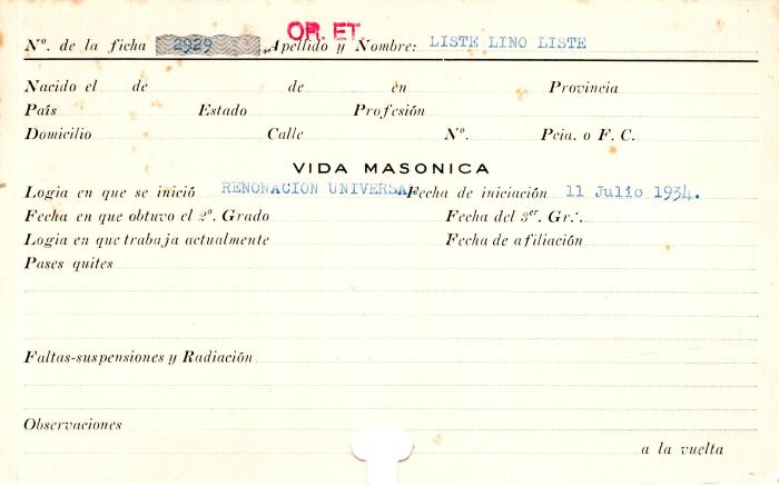 Ficha de miembro de Lino Liste.