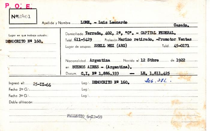 Ficha de miembro de Luis Leonardo Lome.
