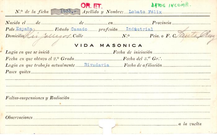 Ficha de miembro de Felix Lobato.