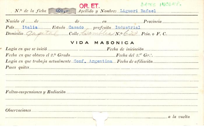 Ficha de miembro de Rafael Liguori.