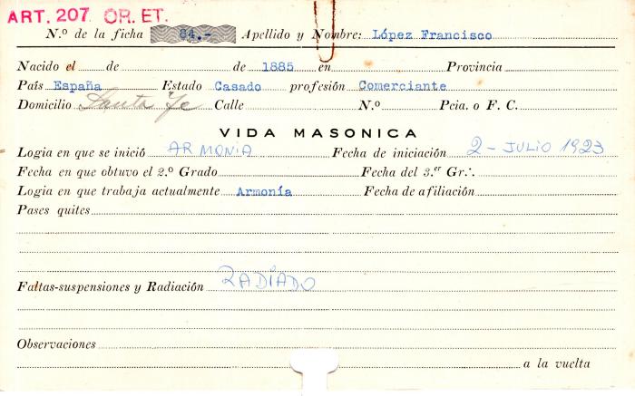 Ficha de miembro de Francisco López.