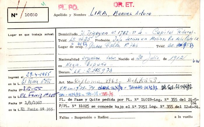 Ficha de miembro de Manuel Arturo Lira.