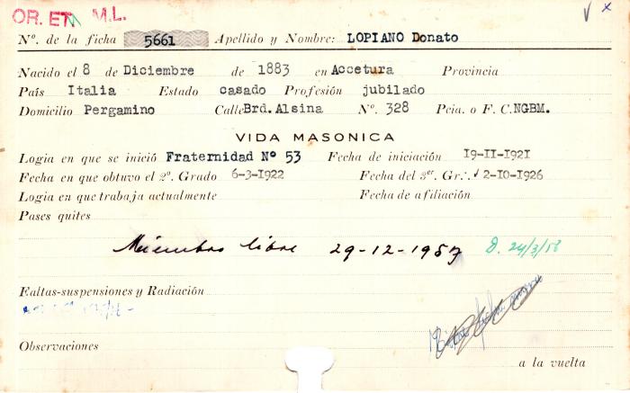 Ficha de miembro de Donato Lopiano.