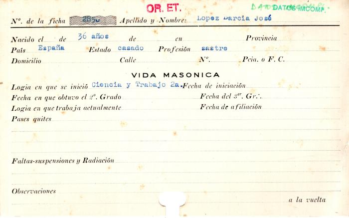 Ficha de miembro de José López Barcia.