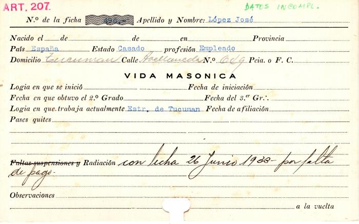 Ficha de miembro de José López.