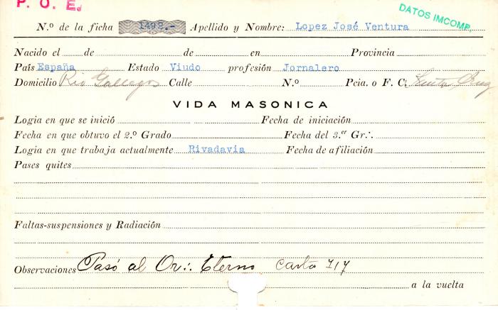 Ficha de miembro de José Ventura López.