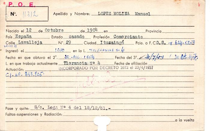 Ficha de miembro de Manuel López Molina.