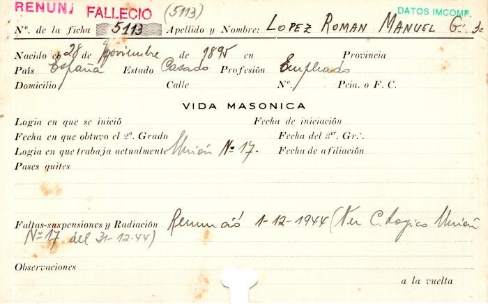 Ficha de miembro de Manuel López Roman.