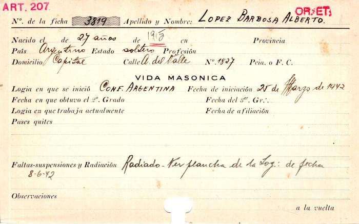 Ficha de miembro de Alberto López Barbosa.