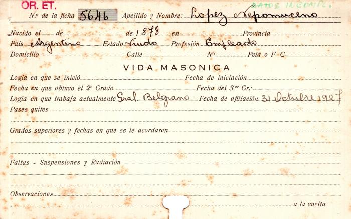 Ficha de miembro de Nepomuceno López.