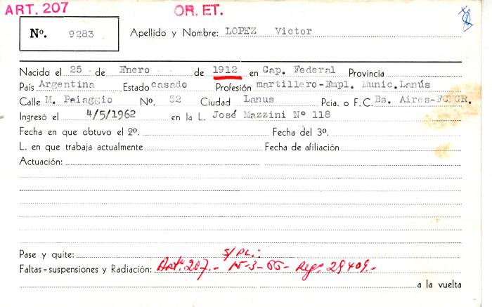 Ficha de miembro de Víctor López.