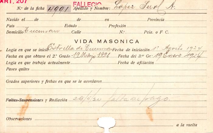 Ficha de miembro de A. López Serol.