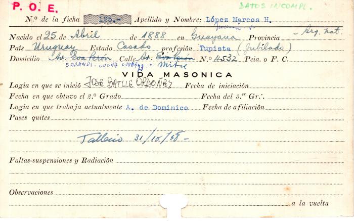 Ficha de miembro de Marcos H. López.