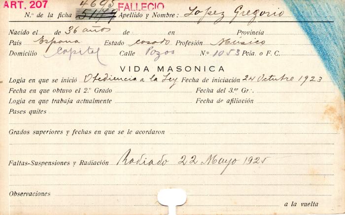 Ficha de miembro de Gregorio López.