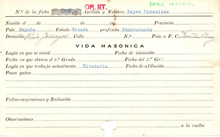 Ficha de miembro de Marcelino López.