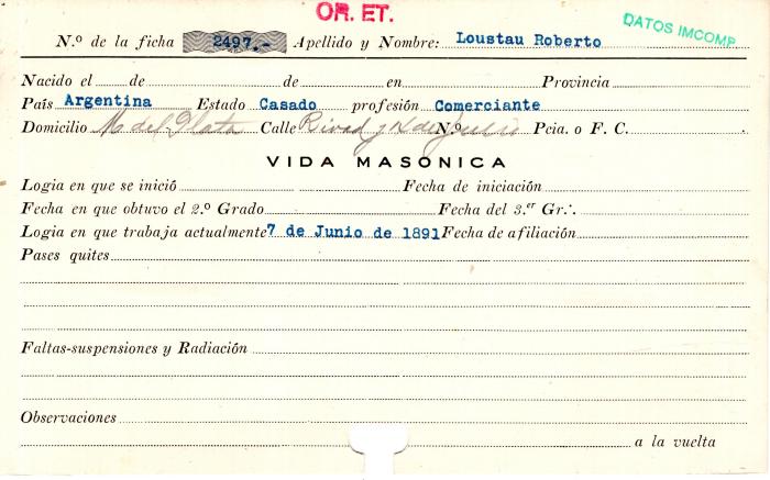 Ficha de miembro de Roberto Loustau.