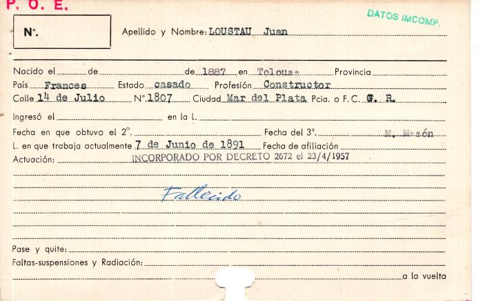 Ficha de miembro de Juan Loustau.