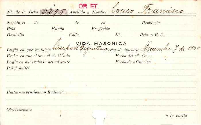 Ficha de miembro de Francisco Louro.