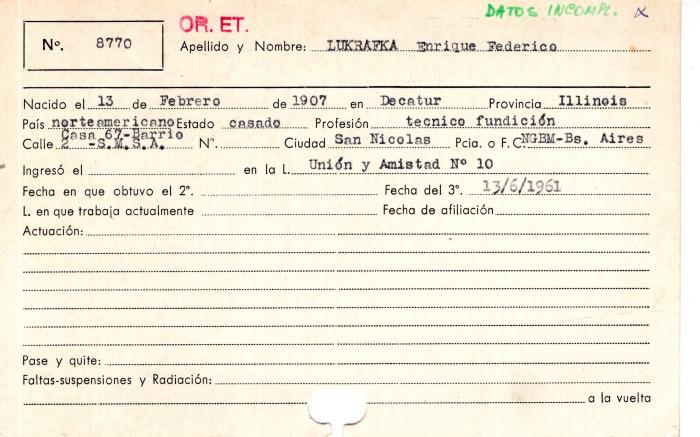 Ficha de miembro de Enrique Federico Lukrafka.