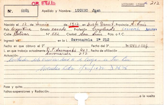 Ficha de miembro de Juan Lucero.