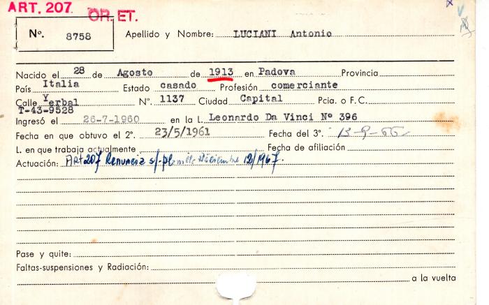 Ficha de miembro de Antonio Luciani.