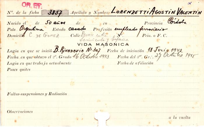 Ficha de miembro de Agustín Valentín Lorenzetti.