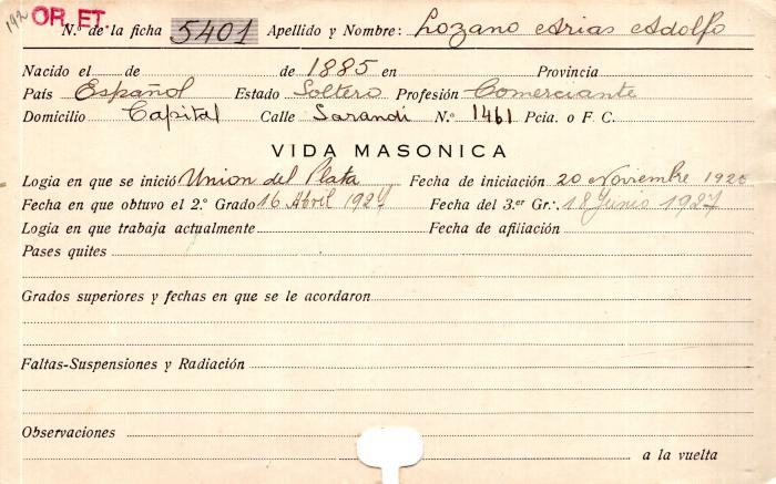 Ficha de miembro de Adolfo Lozano Arias.