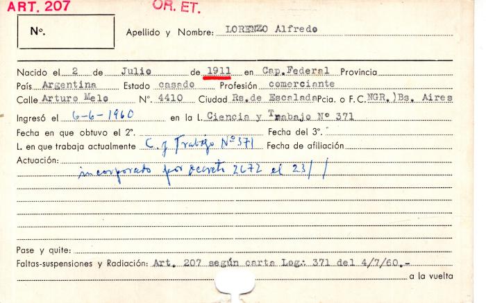 Ficha de miembro de Alfredo Lorenzo.