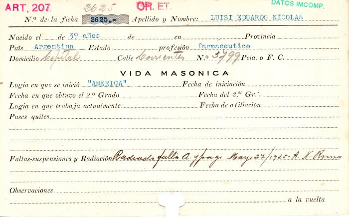 Ficha de miembro de Eduardo Nicolás Luisi.