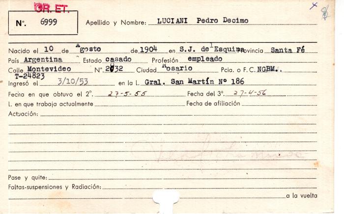 Ficha de miembro de Pedro Décimo Luciani.