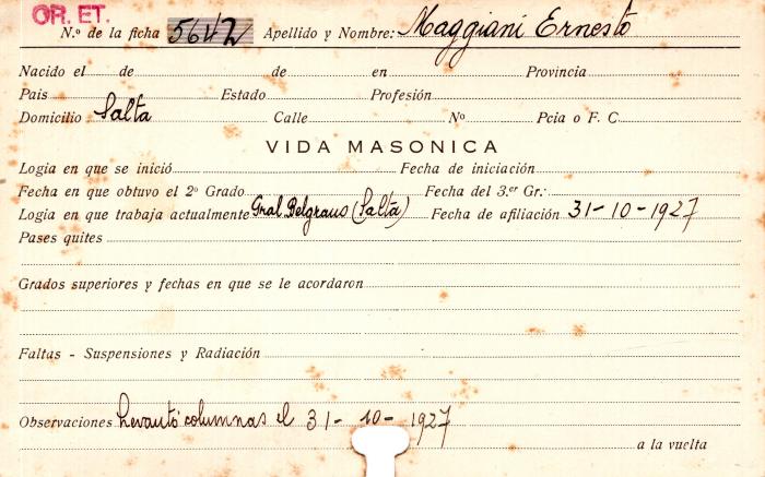Ficha de miembro de Ernesto Maggiani.