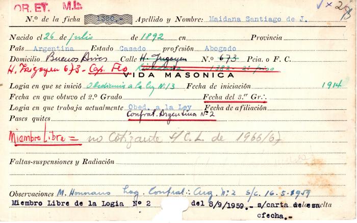 Ficha de miembro de Santiago de J. Maidana.