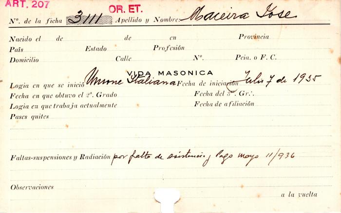Ficha de miembro de José Maceira.